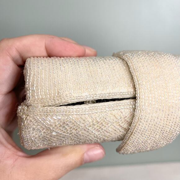 Vintage Cream Beaded Clasp Clutch Shoulder Bag - Picture 2 of 11